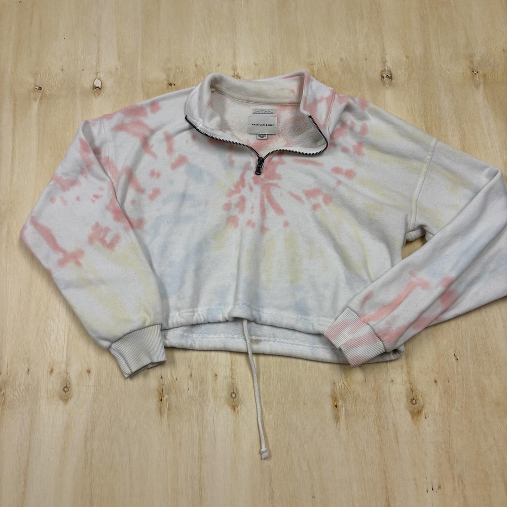 American Eagle Outfitters Sweatshirt Womens XS Tie Dye 1/4 Zip Cropped Fleece